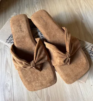 Free People Chestnut Suede Knotted Mule Slides thumbnail 1