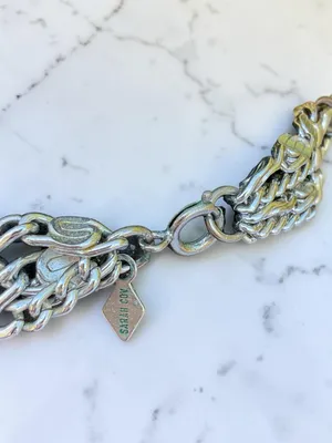 Sarah Coventry Vintage Silver Layered‎ Chain Necklace Bracelet Set Logo S Links thumbnail 4
