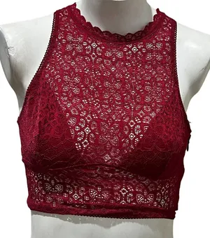 Victoria's Secret Red Lace High Neck Bralette S Floral Lace Adjustable Back thumbnail 1