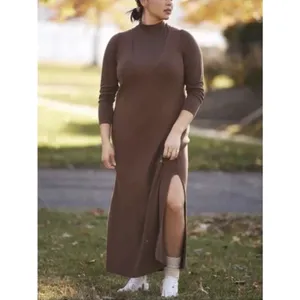 Anthropologie Maxi Dress Daily Practice Slim V Neck Brown Ribbed Women Small thumbnail 4