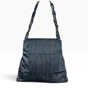 Prada Tessuto Nylon Shoulder Bag Medium Black Leather Strap Italy Logo Hardware thumbnail 2