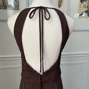 Wtoo Chocolate Brown Formal Gown Bridesmaid Dress Open Back Halter 6 thumbnail 6