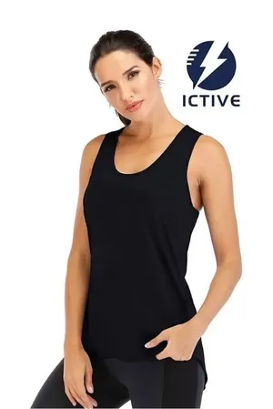 NWT Womens Ictive Black Racerback Fitness Running Dri Fit Tank Top - Sz M thumbnail 1