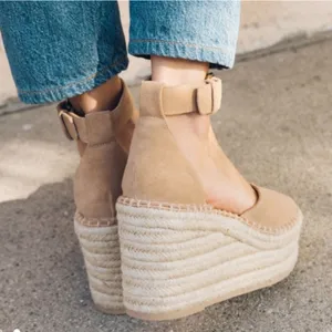 Soludos Positano Espadrille Platform Suede Leather Tan Wedge Sandals thumbnail 2