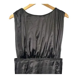 Lena Satin Midi Dress Womens Large Black‎ Open Back Sleeveless Cocktail Sleek thumbnail 6