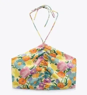 floral print halter Ruched cropped top thumbnail 1