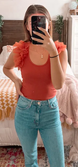 Anthropologie Burnt Orange Organza Top thumbnail 1