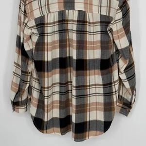 Anthropologie Pilcro Relaxed Long-Sleeve Checkered Shirt Small Brown Plaid Boho Casual Flannel thumbnail 8