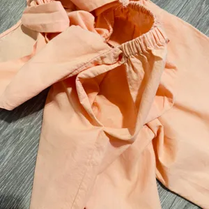 Cottagecore Peach‎ Sleeveless Wide Leg Jumpsuit XS Open Back Tie Pocketed Romper thumbnail 11