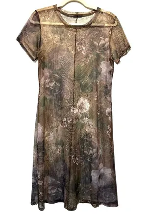 Sheer camo and‎ floral dress size s thumbnail 1
