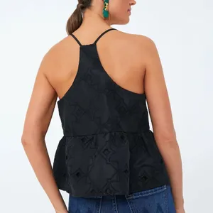 Tuckernuck Black Embroidered Eyelet Peplum Cami Racerback Tank Top XL Women thumbnail 4