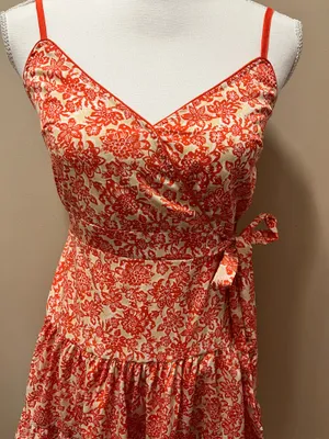 Orange and White Floral Mini Sundress Size Small thumbnail 2