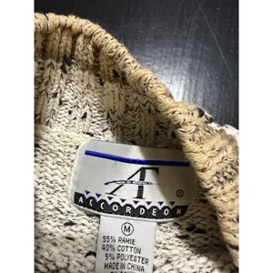 Vintage Accordeon Argyle Knit Sweater Cream Tan Speckled Mock Neck Size M thumbnail 4