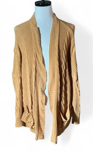 VICI Cable Knit Cocoon Open Front Cardigan Sweater Women S M Tan Pockets Coastal thumbnail 1