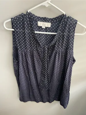 LOFT Navy Ditsy Print Sleeveless Tie-Front Top thumbnail 1