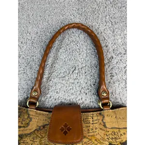 Patricia Nash Vintage Map Print Leather Satchel Handbag Brown Travel Tote thumbnail 6