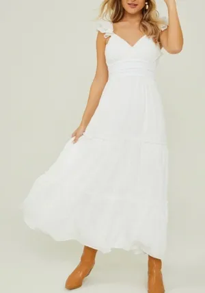 Altard state anna‎ flutter sleeve maxi dress White Sz Medium thumbnail 1