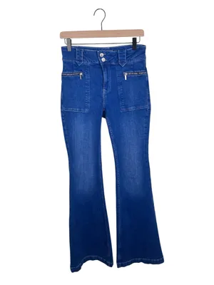 Free People Layla Boho High Rise Flare Leg Jeans Size 26 Electric Blue Denim thumbnail 3