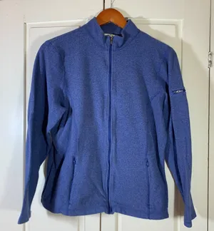 LL Bean Women L Blue Full Zip Fleecy Mock Neck 247230 Pocket Gorpcore READ thumbnail 1
