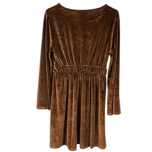 Luukse Brown Boho Velour Embroidered Tie Neck Tassel Mini Midi Dress Medium thumbnail 7