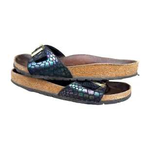 ⁠Birkenstock Madrid Black Metallic Python Snake Sandals Sz 38 Gold Buckle thumbnail 5