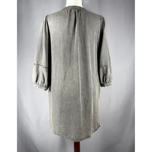 Entro Women's Gray Chambray Tunic‎ Dress Size M Western Chic Prairie Country thumbnail 6