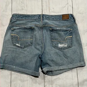 American eagle blue distressed denim shorts thumbnail 4