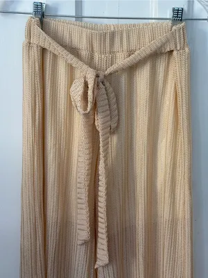 Wide-Leg Knit Palazzo Pants in Cream thumbnail 2