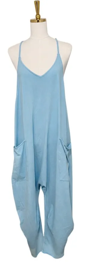 Free People FP Movement Hot Shot Jumpsuit Light Blue Size Large One Piece Boho thumbnail 1
