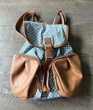 Bodhi Unisex Drawstring Mini Backpack Bag with Dual Zipper Pockets,‎ Denim Dots thumbnail 1
