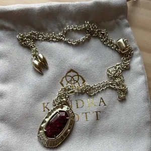 Kendra Scott Gold Necklace with Deep Red Faceted Pendant thumbnail 2