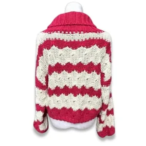 Gary Collective Preppy Chic Striped Turtleneck Pink Cream Cozy Knit Sweater L thumbnail 5