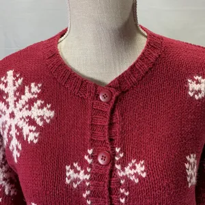 Eddie Bauer Vintage Nordic Red and White Snowflake Cardigan Sweater Size… thumbnail 3