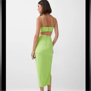 Bardot Cut Out Slit Midi Dress in Lime thumbnail 2