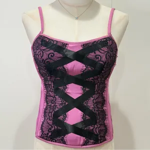 Vintage Victoria’s Secret Y2K Lace Corset Tank Top Large Pink Satin Goth Sexy thumbnail 2