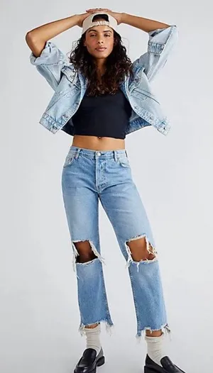 We The Free Jeans Free People Maggie Straight Leg Distressed Jeans Size 25 NWOT thumbnail 1