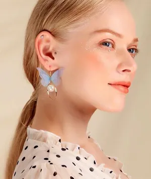 Butterfly Pearl Drop Dangle Earrings thumbnail 1