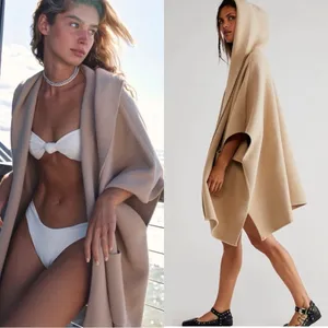 FREE PEOPLE All I Need Cozy Duster Beige Cape Kimono Hood Sweater Cardigan thumbnail 4