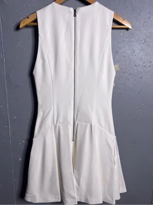 Alice and Olivia Adley Pleated Drop Waist Dress in size 2. Off white. thumbnail 5