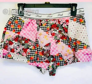 PINK VICTORIA’S SECRET Silky Pajama Shorts Patchwork Gingham Berries Floral M thumbnail 1