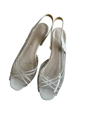 JACK ROGERS Vintage Cream Leather Kitten Slingback Heels Size 8 thumbnail 10
