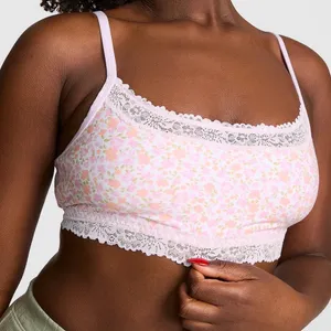 💐VS PINK Cotton Lace Trim Bralette & Cotton Cheeky Panty Petite Lilac Floral M thumbnail 9