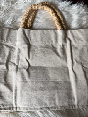 Ventuu Beige Canvas Tote Bag with Wrapped Handles thumbnail 1