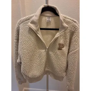 Victoria's Secret PINK Size M Cream/Ivory Sherpa 1/4 Zip Fleece Pullover thumbnail 2