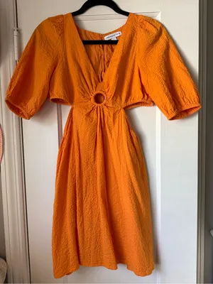 And Now This Orange Textured Cutout Midi Dress thumbnail 1