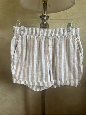 Old Navy Tan & White Striped Linen Blend Elastic Waist Shorts - Size: small thumbnail 2