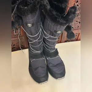 Timberland Boots Womens 8 Black Knee High Pom Pom Lace Up Winter Snow thumbnail 2