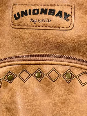 Unionbay Women’s Brown Faux Leather Mini Backpack Studded Diamond Stitch Tassel thumbnail 2