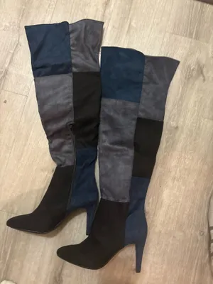 Blue patchwork boots over the knee size 8 thumbnail 2