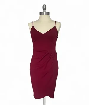 Lulus Forever Your Girl Sz S Wine Red Bodycon Mini Strappy Wrap Dress thumbnail 3